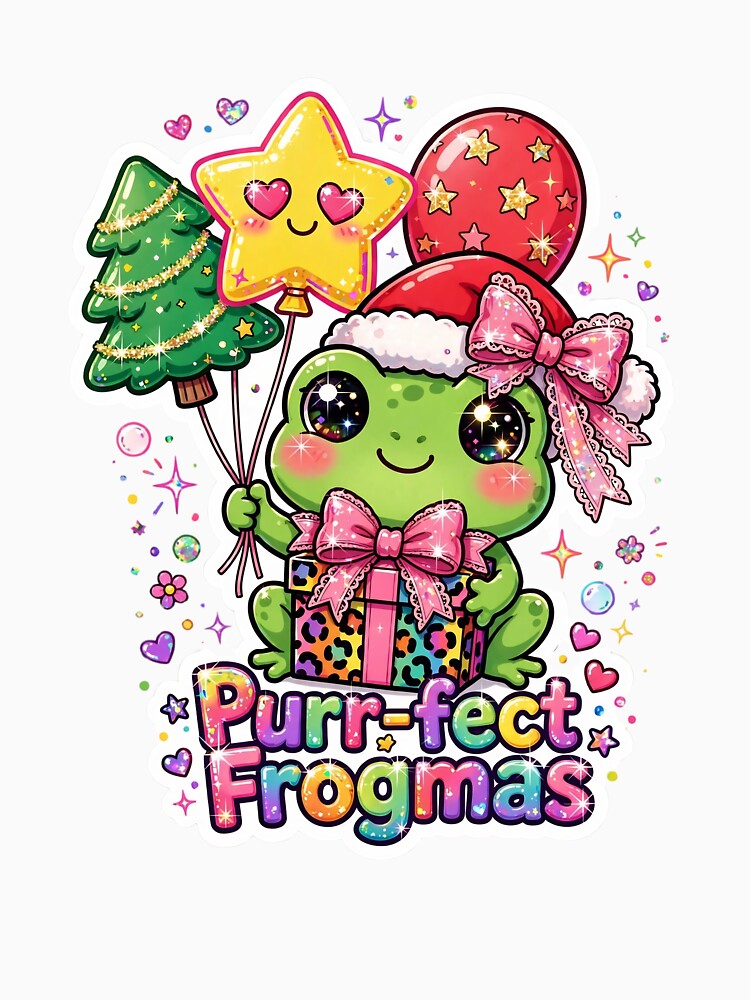 Lisa Frank Christmas Frog Purr-fect Frogmas Neon 90s Retro Balloons Gift by HealingEraInk