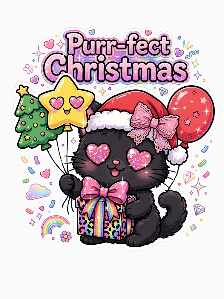 Lisa Frank Christmas Black Cat Purr-fect Christmas Neon 90s Kawaii Balloons by HealingEraInk