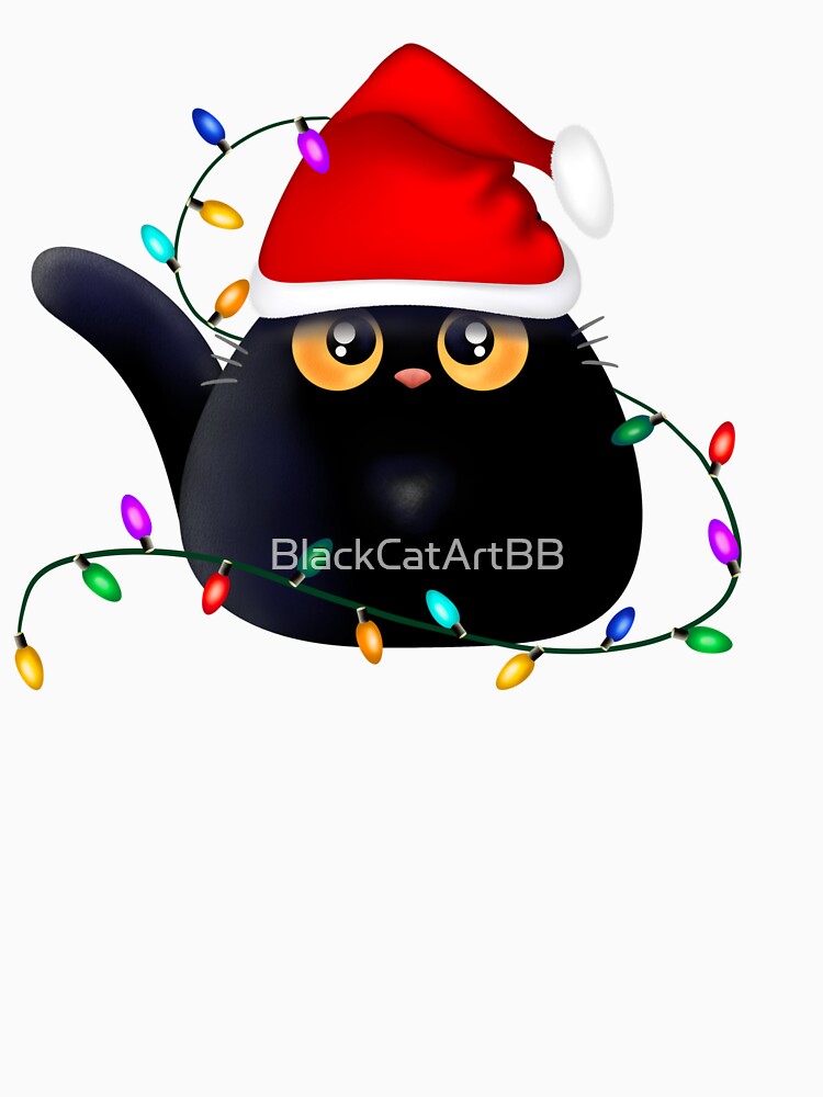 Christmas Black Cat with lights by BlackCatArtBB