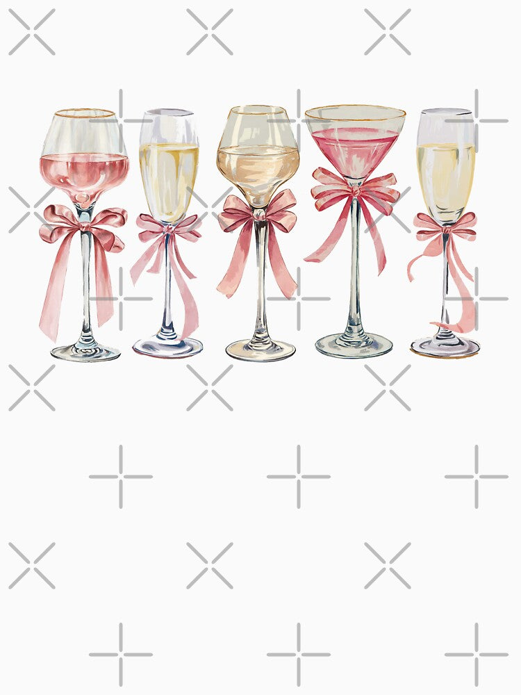 Girls Night Elegant Wine Glasses with Pink Bows Pattern by GlowinUp Shop