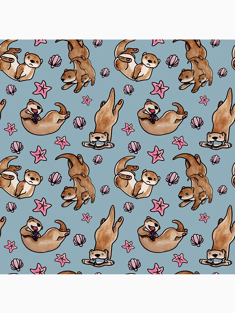Watercolor Otters Star Fishes by SisileeGift
