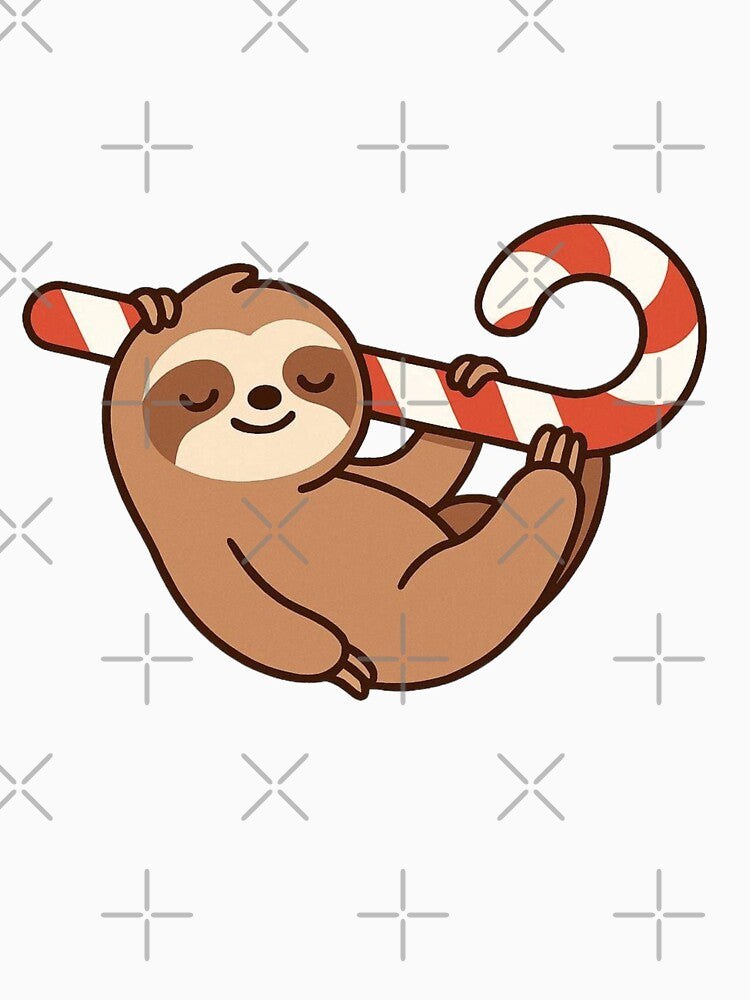 Sloth Lounging on Candy Cane Hammock – Cute Christmas Character by Confuzz1ed