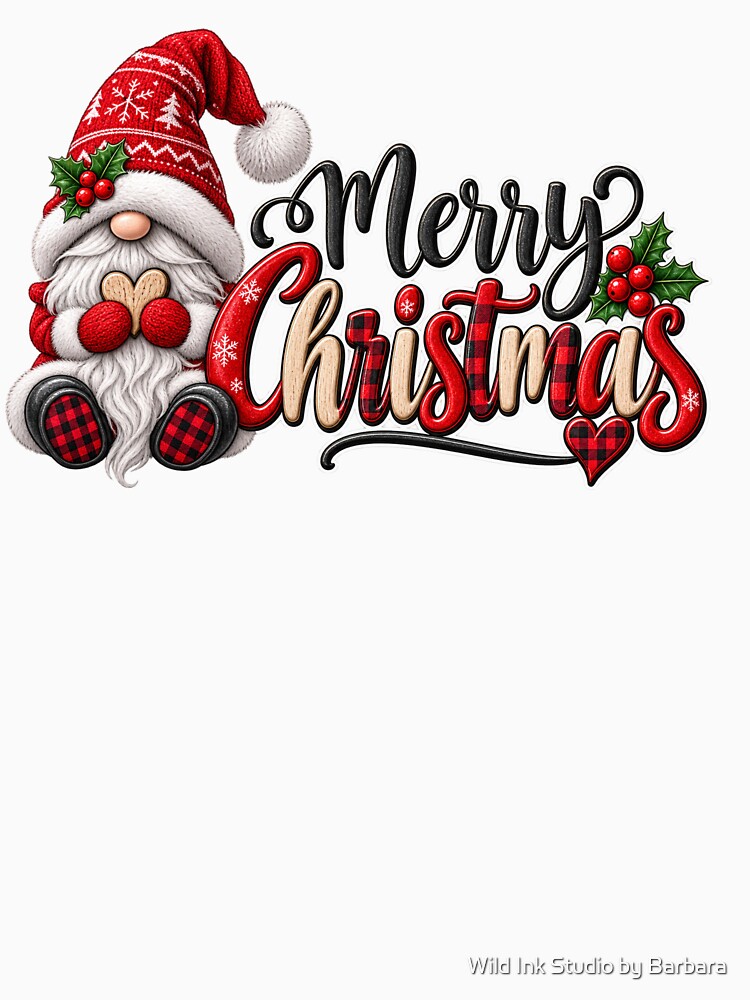 Cute Christmas Gnome Merry Christmas Design by Wild Ink Studio by Barbara