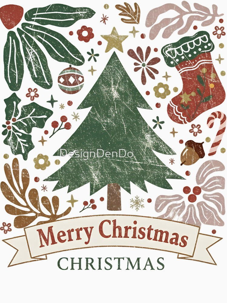 Merry Christmas, Merry and Bright Christmas Hand Drawn, Boho Christmas, Coquette Christmas, Girly Christmas Tree by DesignDenDo ⭐⭐⭐⭐⭐