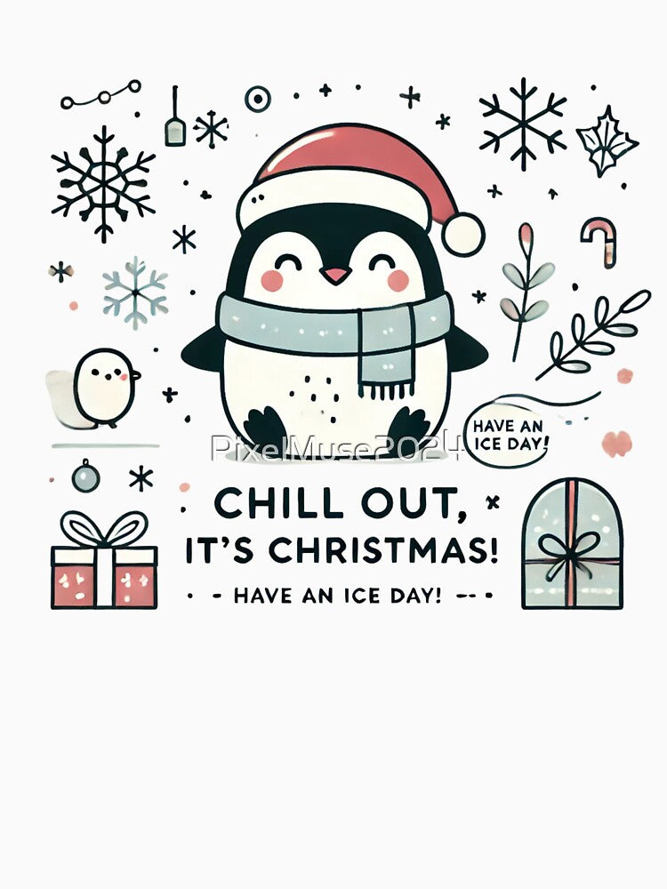 Chill Out, It's Christmas - Cute Penguin-Have an Ice Day - Holiday Penguin by PixelMuse2024