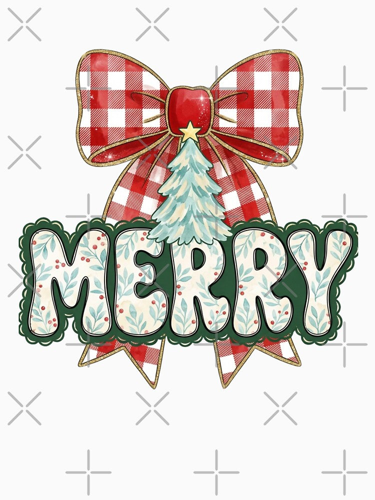 Cute Retro Merry Christmas Buffalo Plaid Bow Watercolor Tree Holiday Design Festive Winter Gift by raedattia