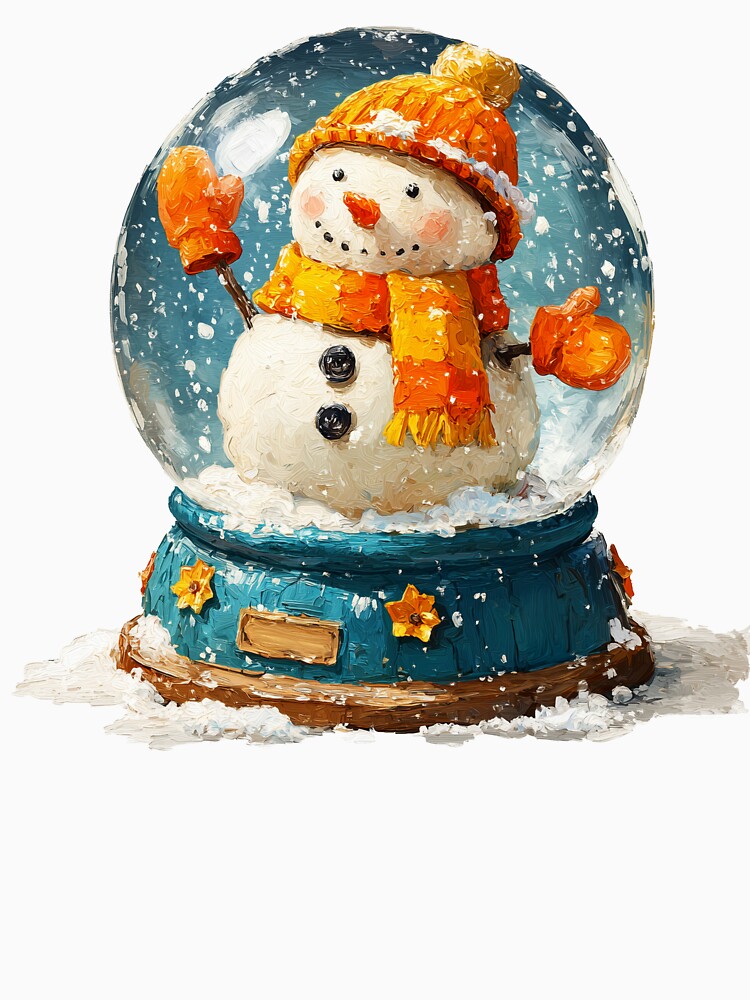Impasto Painted Winter Snowman Snow Globe Art by colorful-white
