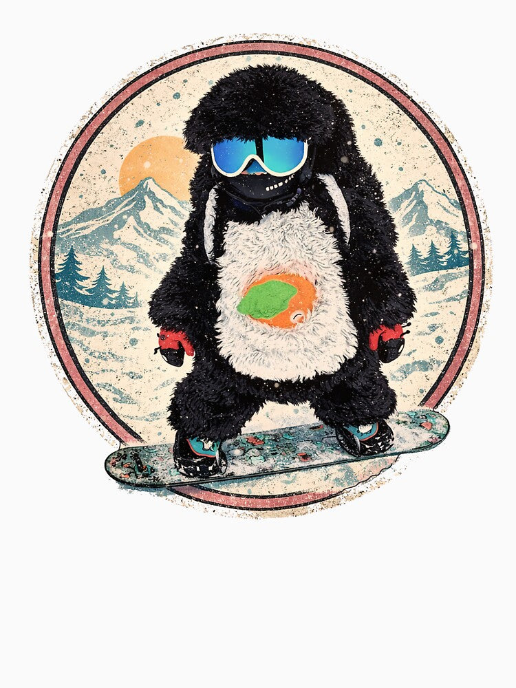 Fluffy Black Snowboard Bunny – Cozy Winter Aesthetic Art by SkiStickerHub