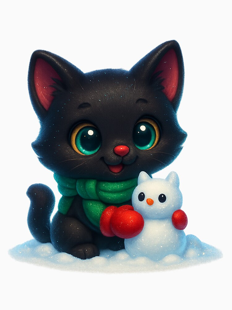 Cute Cat Building a Snow Cat in Winter by PrintCreations9
