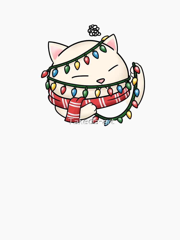 Christmas Cat and Tangled Christmas Lights by Takeda-art