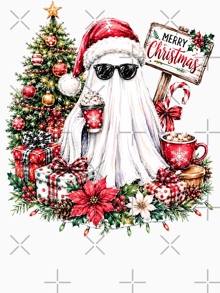 Cute Christmas Ghost with Santa Hat by madebymayberry