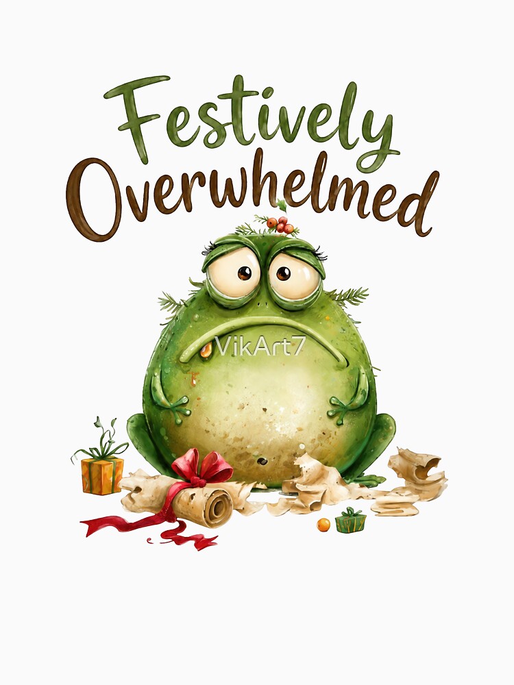 Festively Overwhelmed Tired Frog Christmas Holiday Humor by VikArt7