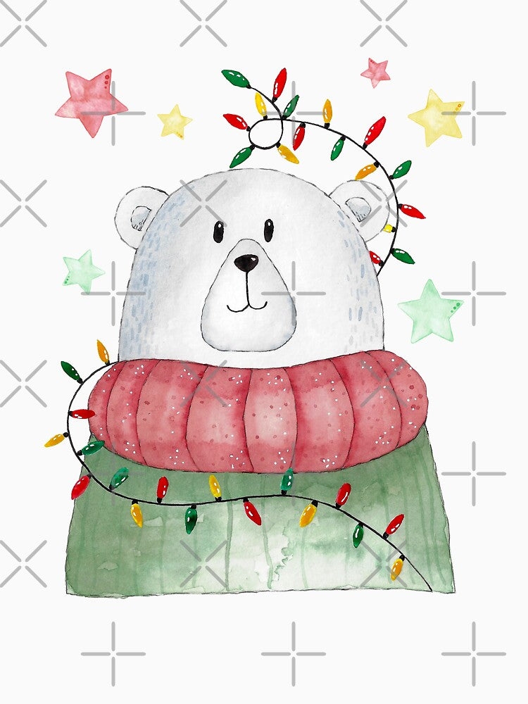 Christmas bear with colorful Christmas lights by GinColorist