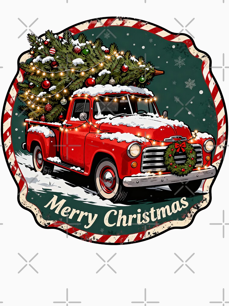 Vintage Red Truck Christmas Tree Lights Wreath by Dxvect