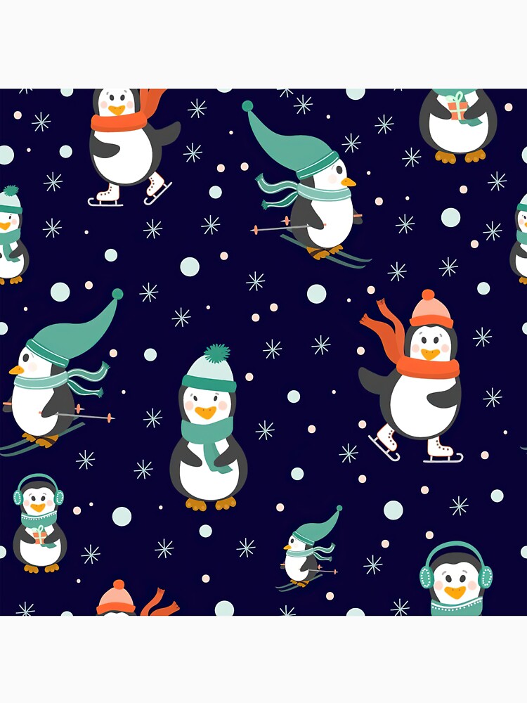 Penguins Skating On Snowfall Background by AletacStore