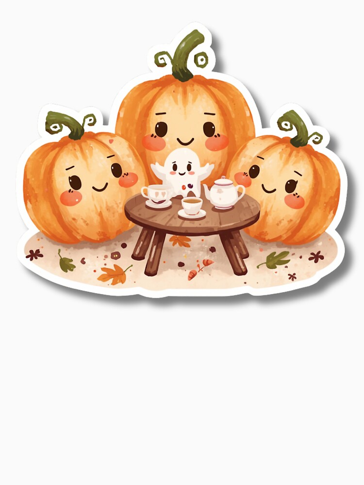 Cute Pumpkin Tea Party Halloween – Kawaii Pumpkin Sticker by Busybeesfinds