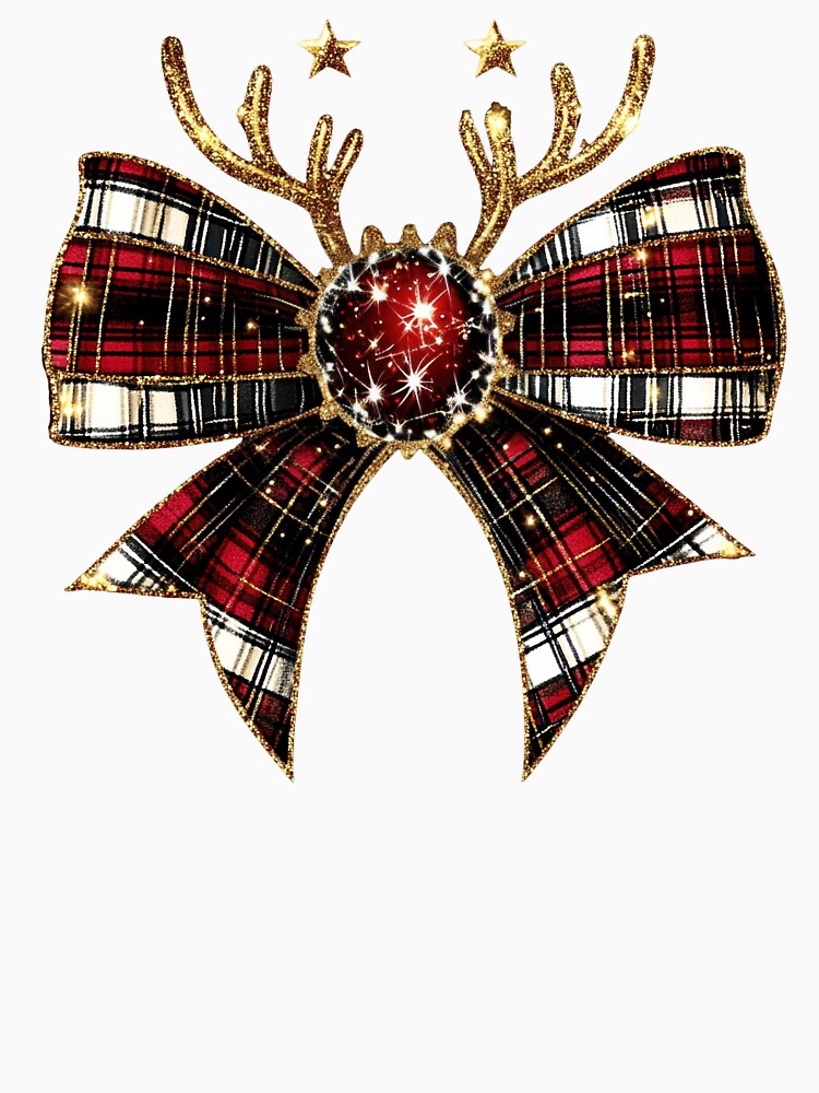Rustic Red Plaid Christmas Bow with Antlers & Holly by BabydellArt