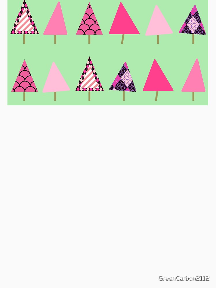 Wonky Little Pink Christmas Trees on a Mint Green Background by GreenCarbon2112