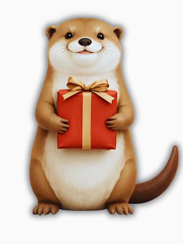 Adorable Holiday Otter with Gift – Cute Christmas Illustration by Otterly Cute