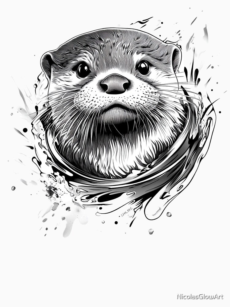 Black and White Otter Portrait by NicolasGlowArt