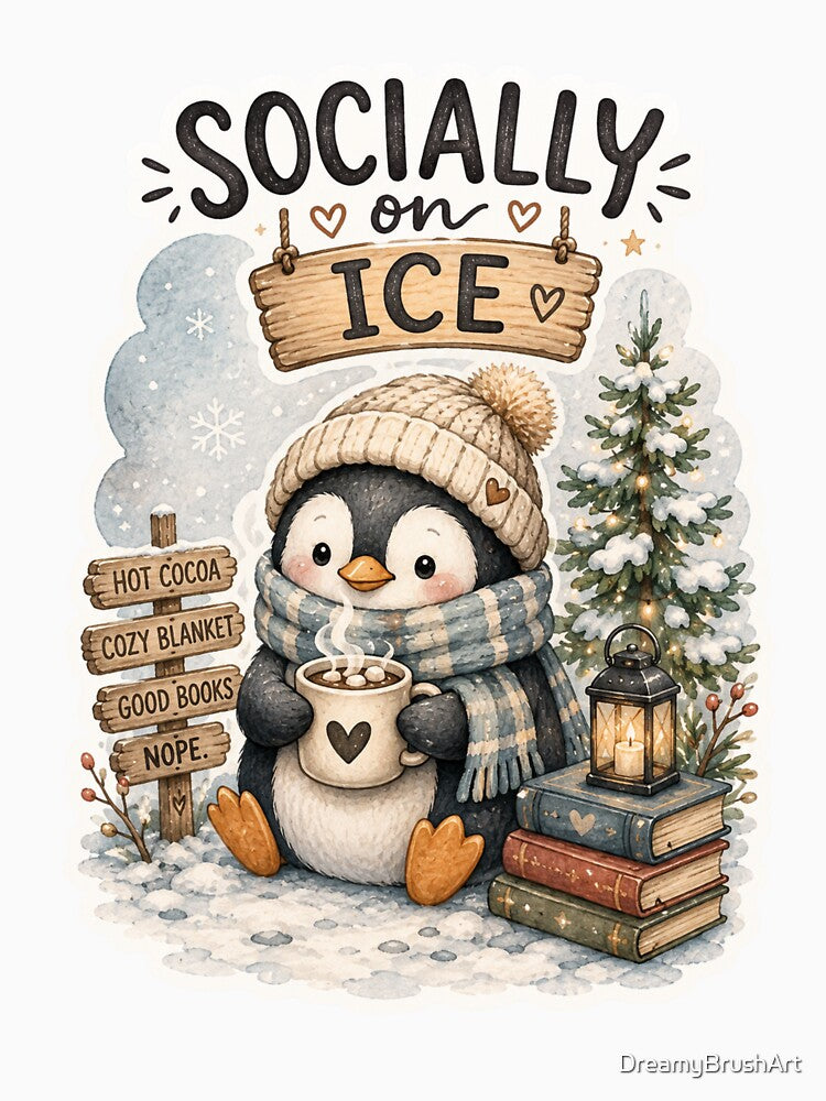 Socially on Ice | Cute Penguin Winter Sticker by DreamyBrushArt