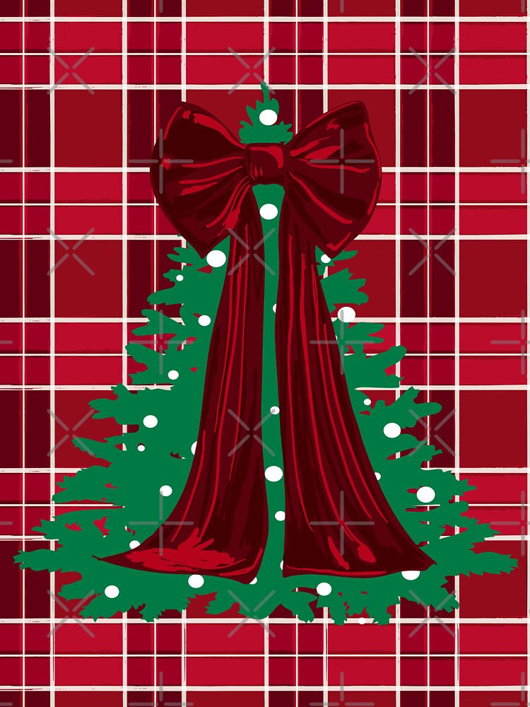 Classic Red Plaid Christmas Tree with Red Bow by MaiZephyr