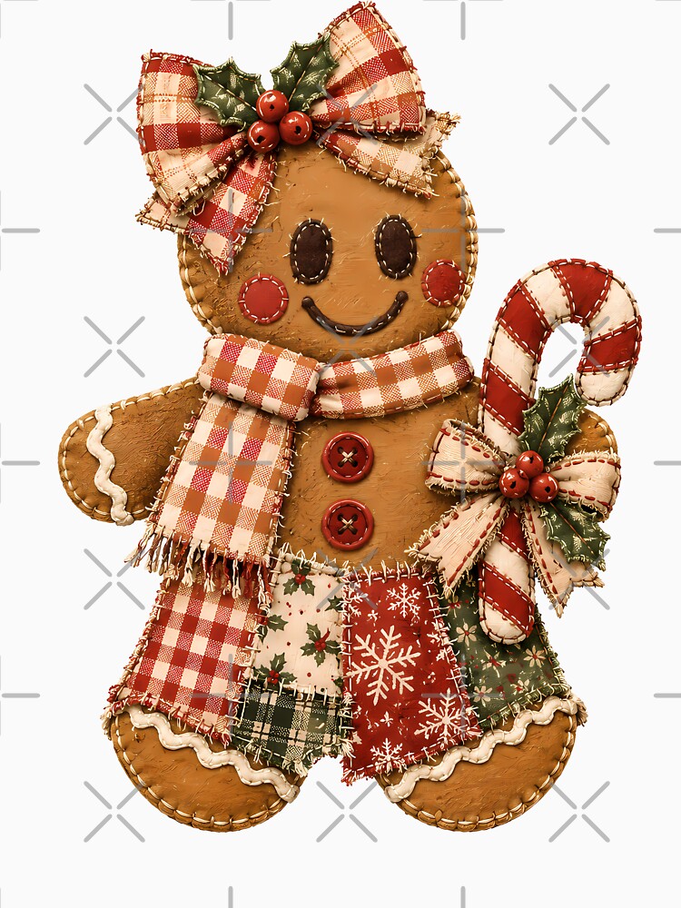 Faux Patchwork Christmas Gingerbread with Candy Cane by madebymayberry