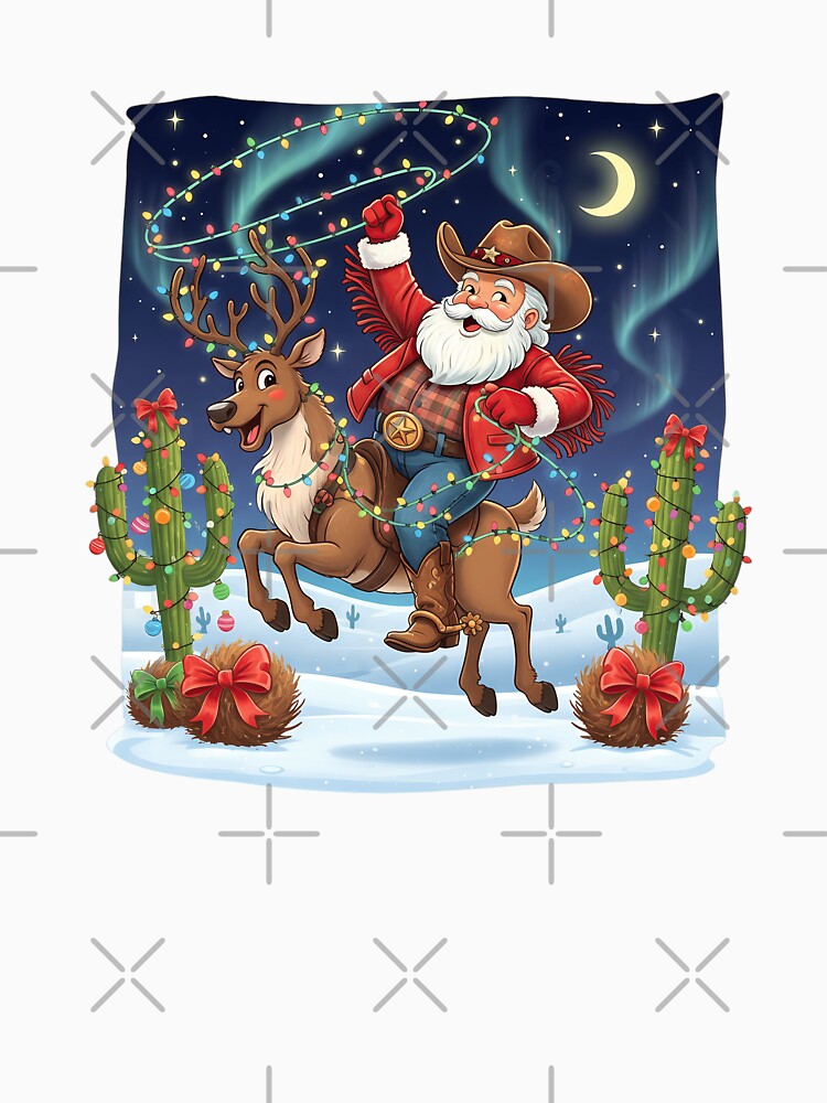 Cowboy Santa Riding Reindeer Christmas Art by Drip stamp