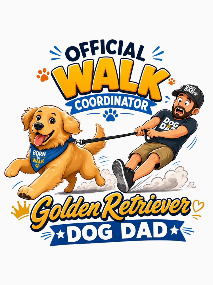 Official Walk Coordinator Golden Retriever Dog Dad Funny T-Shirt by Ashley critters