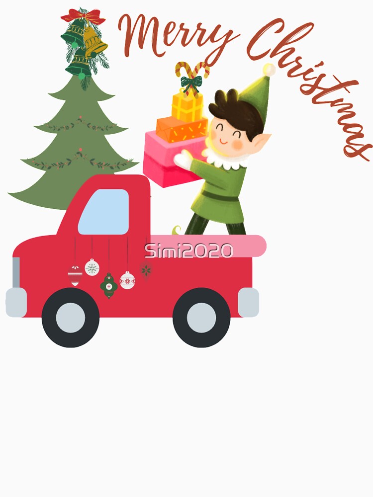 Elf riding monster truck Christmas funny quote by Simi2020