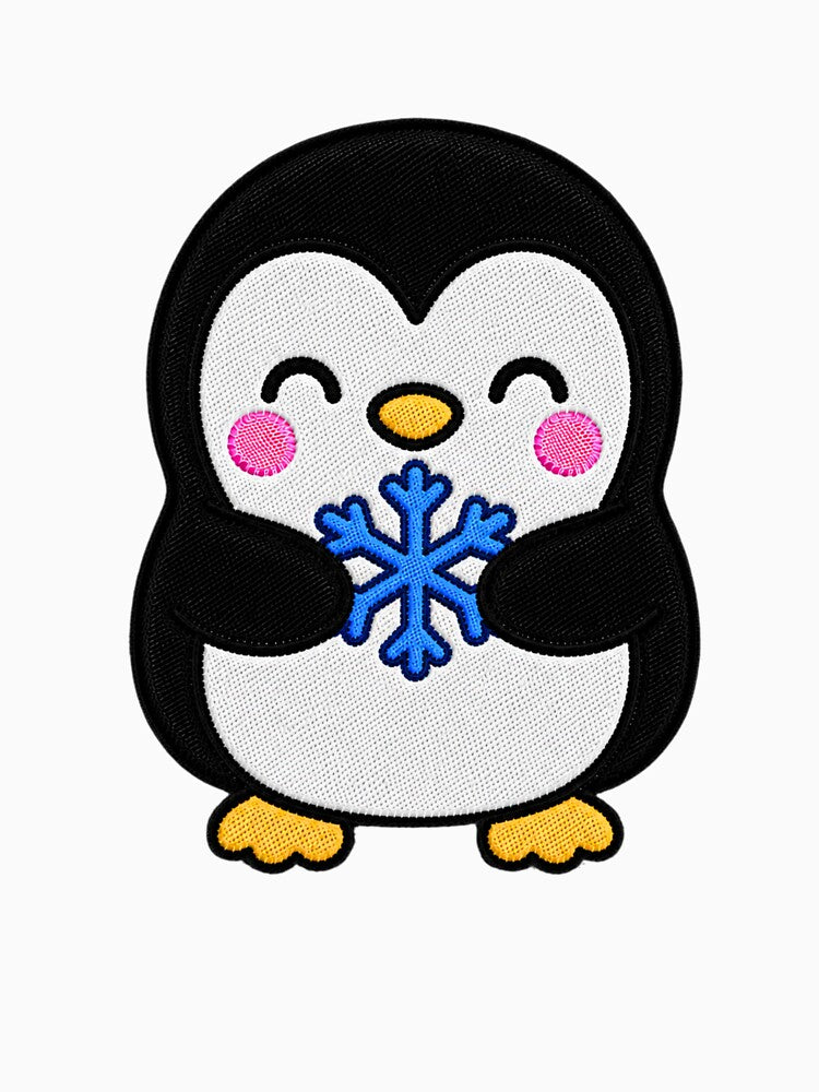 Cute Penguin Holding Blue Snowflake Kawaii Embroidery Patch by ColorSplash123