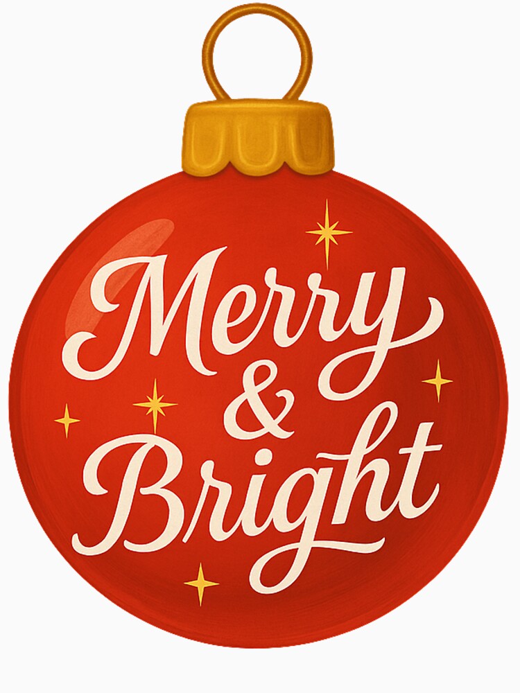 Merry & Bright Christmas Ornament – Festive Red Holiday Design for Clothing & Home Décor by Painted Moon by Luna Bee™