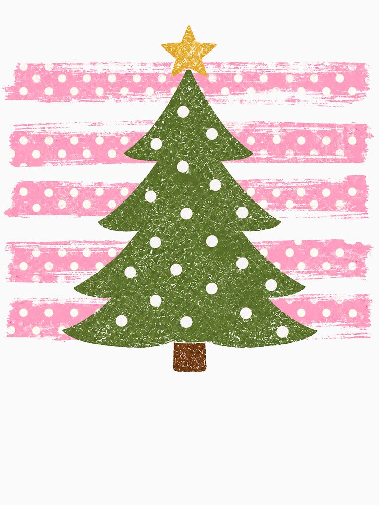 Pink Retro Christmas Tree Vintage Polka Dot Holiday by Artbyrome