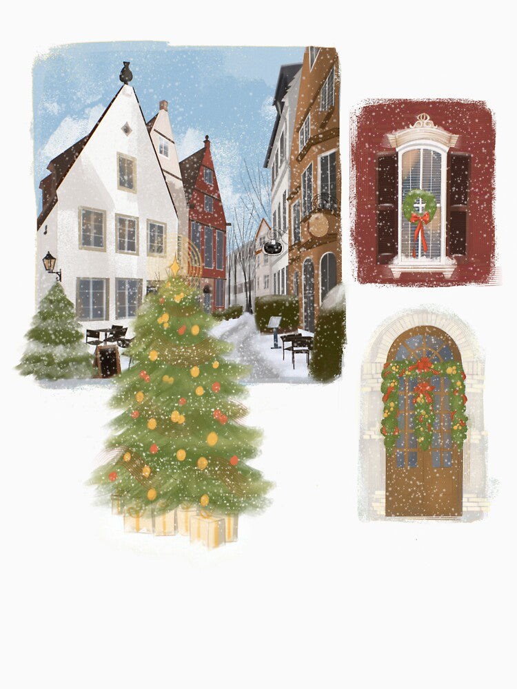 Cozy Christmas Town Illustration by renatteart