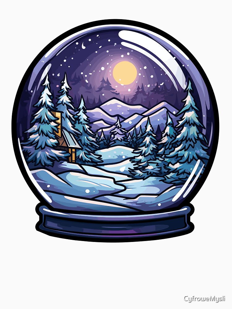 Winter Snow Globe Landscape Night Design Calm Nature Aesthetic by CyfroweMysli