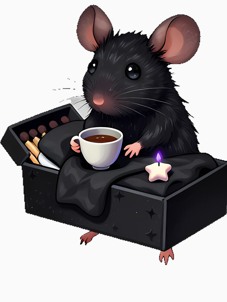 Gothic Cozy Mouse with Cocoa and Matchbook by IllumeInk