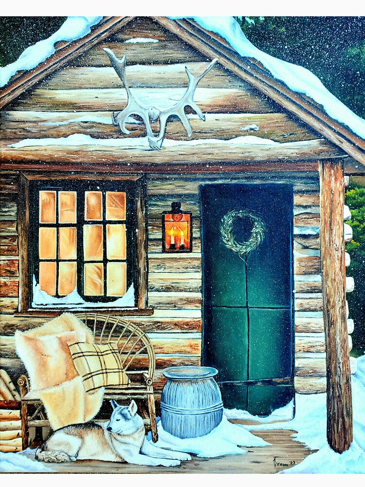Snowy log cabin by ArtbyTreva