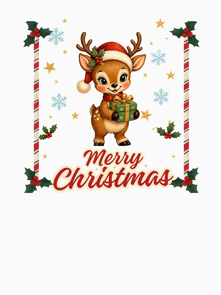 ​Cute Christmas Reindeer Holding a Present - 'Merry Christmas' Design ​ by RRzShop