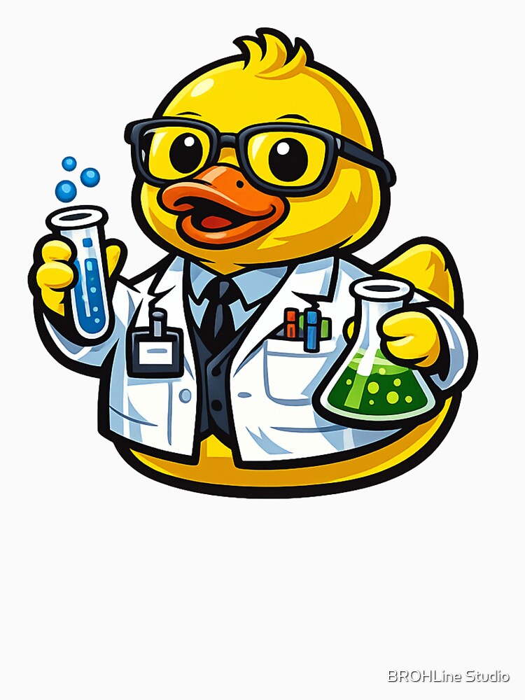 Funny Scientist Rubber Duck Cartoon Lab Scientist Duck by BROHLine Studio