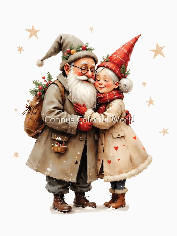 Cute Santa and Mrs Claus Gnome Couple Christmas Art by Connys Colorful World