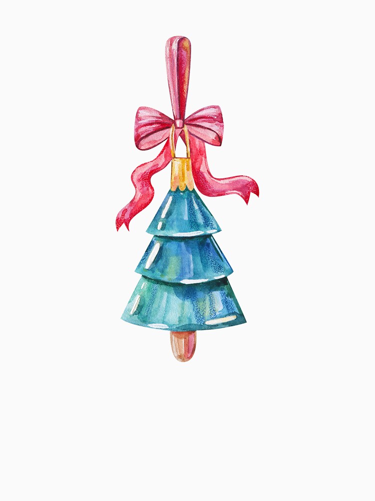 Watercolor Christmas Tree Ornament with Pink Bow by the-myro