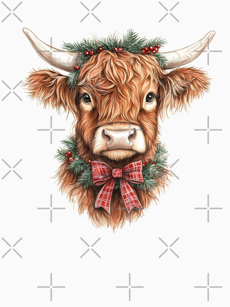 Christmas Highland Cow, Christmas Highland Cow,Christmas Cow with bow by Fine-Spot