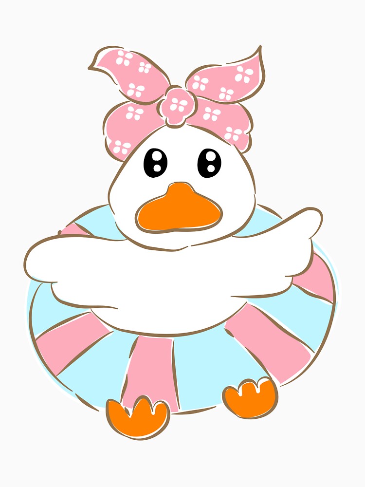 White duck wearing pink floral swim float vector by Pe.peach