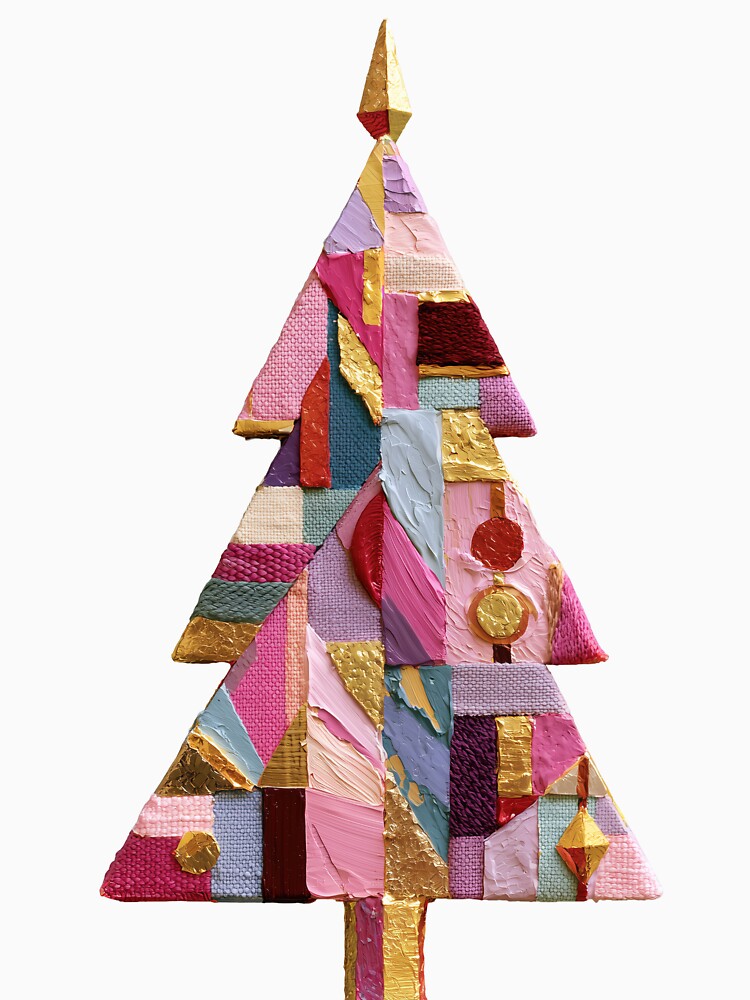 Pink Impasto Textured Christmas Tree Art by colorful-white