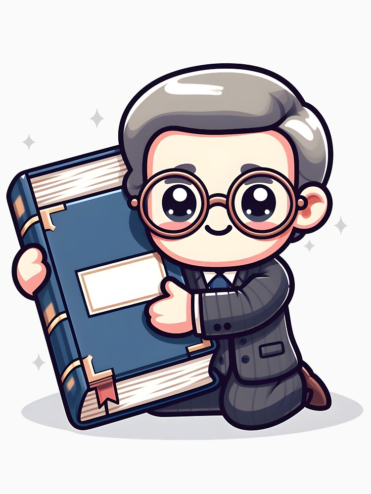 Kawaii Librarian With Vintage Glasses Hugging A Giant Book by CanvasCutie