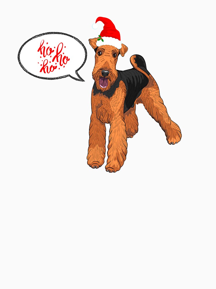 Santa Airedale Terrier Dog with Christmas Ho Ho Ho by SeasonalDogs