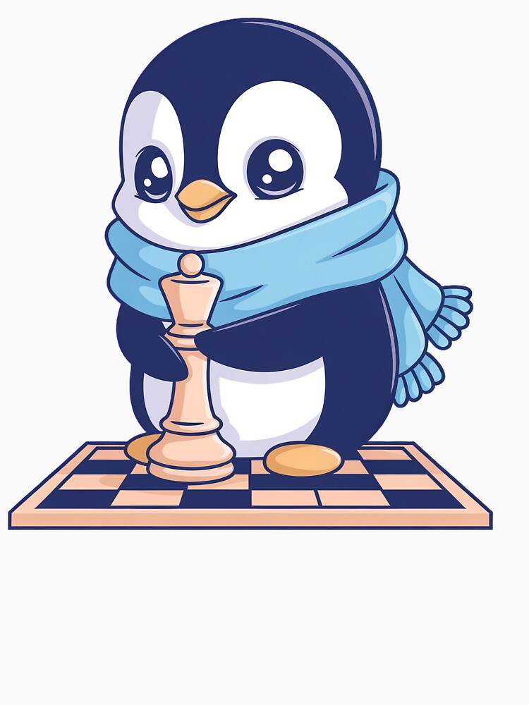 Cute Penguin Playing Chess Cozy Winter Kawaii Design by ArdjaN_PL