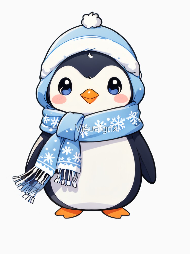 Cute Penguin in Winter Scarf | Kawaii Winter Illustration by Visualynx