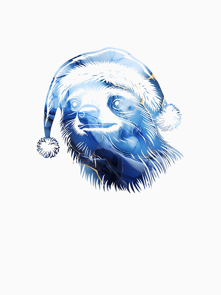 Christmas Sloth in Blue Marble Texture | Festive Santa Hat Design by JollyCritters