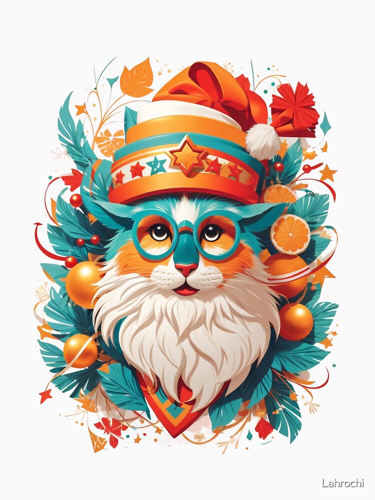 Festive Feline: A Cat in Santa Hat and Glasses with Holiday Flair by Lahrochi